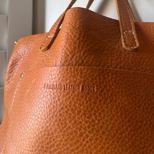 Portland Leather Cognac Tote with Front Patch Pocket